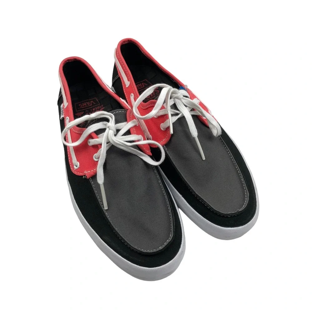 NWOB VANS Chauffeur Men’s Lace Up Canvas Black/Grey/Red Boat Shoes 7.5